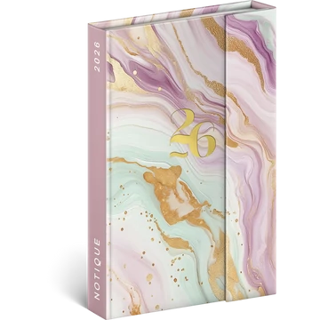 Határidőnapló mágnessel záródó, krémszínű lapokkal Pink Marble 110×160 mm, Presco