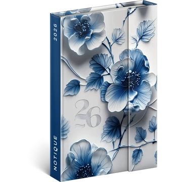 Határidőnapló mágnessel záródó, krémszínű lapokkal Porcelain Flower 110×160 mm, Presco