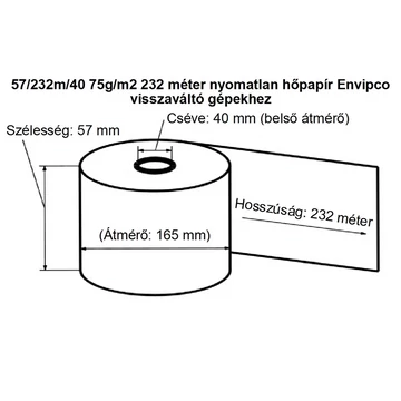 Hőpapír 57mm széles, 232fm hosszú, cséve 40mm, BPA mentes nyomatlan, ENVIPCO MOHU visszaváltó gépekhez Bluering®