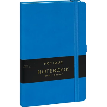 Keménytáblás notesz pontozott vonalozással krémszínű lapokkal leszorító gumiszalaggal Blue 130x210mm, Presco