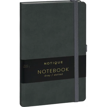 Keménytáblás notesz pontozott vonalozással krémszínű lapokkal leszorító gumiszalaggal Gray 130x210mm, Presco