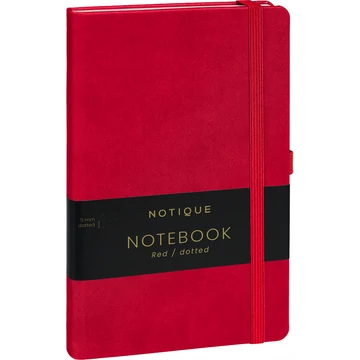 Keménytáblás notesz pontozott vonalozással krémszínű lapokkal leszorító gumiszalaggal Red 130x210mm, Presco