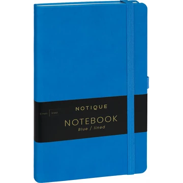 Keménytáblás notesz vonalas krémszínű lapokkal leszorító gumiszalaggal Blue 130x210mm, Presco