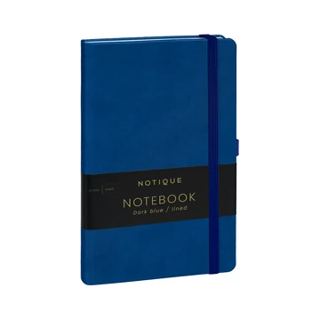 Keménytáblás notesz vonalas krémszínű lapokkal leszorító gumiszalaggal Dark blue 130x210mm, Presco