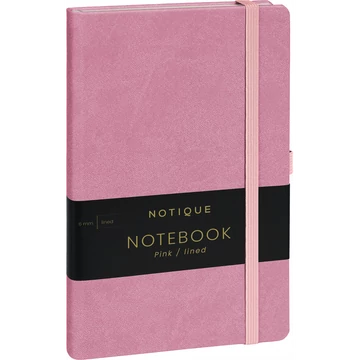 Keménytáblás notesz vonalas krémszínű lapokkal leszorító gumiszalaggal Pink 130x210mm, Presco