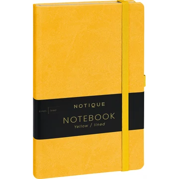 Keménytáblás notesz vonalas krémszínű lapokkal leszorító gumiszalaggal Yellow 130x210mm, Presco