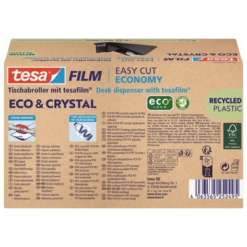 Ragasztószalag adagoló 19mmx10m, asztali + irodai átlátszó újrahasznosított ragasztószalag Tesa Eco &amp; Crystal