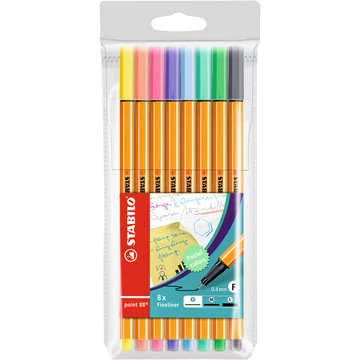 Rostirón, tűfilc készlet, 0,4mm, STABILO Point 88, 8 klf. pasztell szín