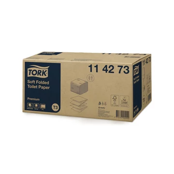 Toalettpapír 2 rétegű hajtogatott 100% cellulóz 252 lap/csomag 30 csomag/karton T3 Soft Folded Tork_114273 hófehér