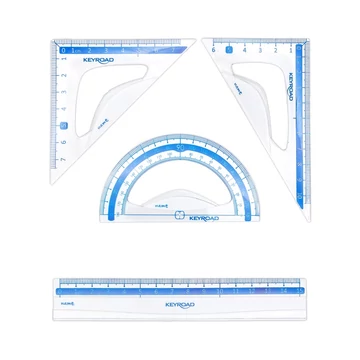 Vonalzókészlet, 15 cm, vonalzó, szögmérő, 45° és 60° háromszög vonalzók 4 db/bliszter Keyroad