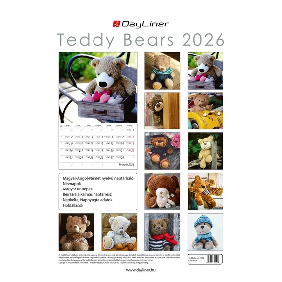 Falinaptár képes 230 x 330 mm, fehér lapokkal Teddy Dayliner 2026.
