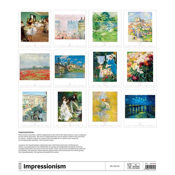 Falinaptár képes 450 × 520 mm, fehér lapokkal Impressionism Dayliner 2026.