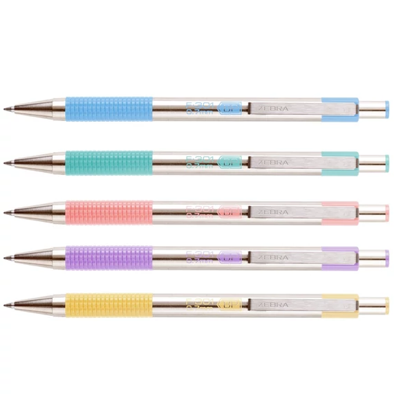 Golyóstoll 0,7mm, pasztell sárga test, Zebra F-301, írásszín kék