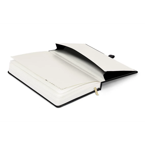 Keménytáblás notesz pontozott vonalozással krémszínű lapokkal leszorító gumiszalaggal Black 130x210mm, Presco