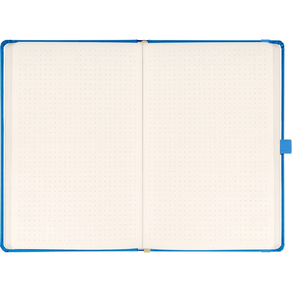 Keménytáblás notesz pontozott vonalozással krémszínű lapokkal leszorító gumiszalaggal Blue 130x210mm, Presco
