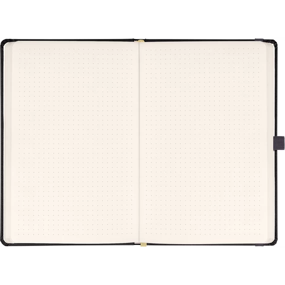 Keménytáblás notesz pontozott vonalozással krémszínű lapokkal leszorító gumiszalaggal Gray 130x210mm, Presco