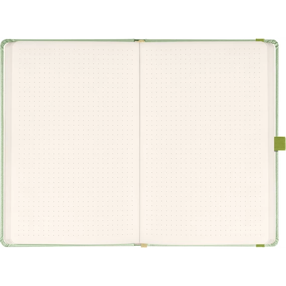 Keménytáblás notesz pontozott vonalozással krémszínű lapokkal leszorító gumiszalaggal Green 130x210mm, Presco