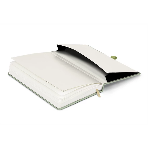 Keménytáblás notesz pontozott vonalozással krémszínű lapokkal leszorító gumiszalaggal Green 130x210mm, Presco
