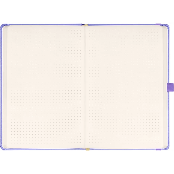 Keménytáblás notesz pontozott vonalozással krémszínű lapokkal leszorító gumiszalaggal Lila 130x210mm, Presco