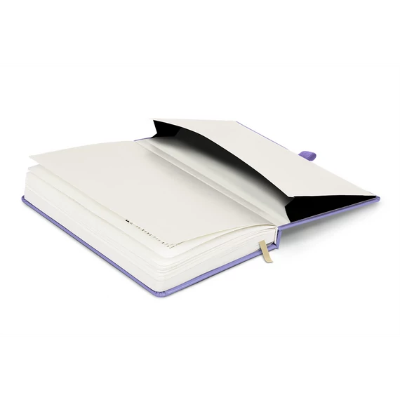 Keménytáblás notesz pontozott vonalozással krémszínű lapokkal leszorító gumiszalaggal Lila 130x210mm, Presco