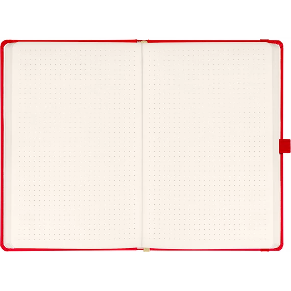 Keménytáblás notesz pontozott vonalozással krémszínű lapokkal leszorító gumiszalaggal Red 130x210mm, Presco