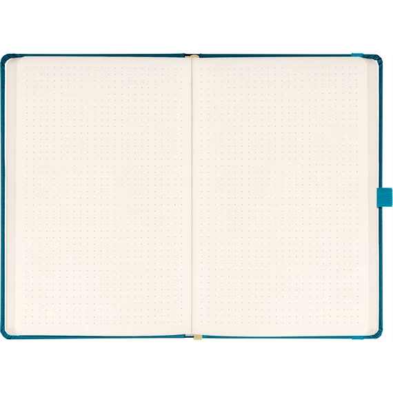 Keménytáblás notesz pontozott vonalozással krémszínű lapokkal leszorító gumiszalaggal Teal 130x210mm, Presco