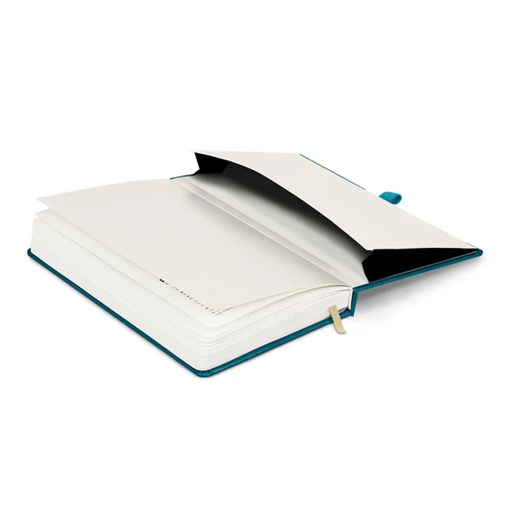 Keménytáblás notesz pontozott vonalozással krémszínű lapokkal leszorító gumiszalaggal Teal 130x210mm, Presco