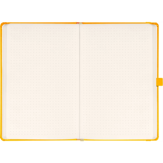 Keménytáblás notesz pontozott vonalozással krémszínű lapokkal leszorító gumiszalaggal Yellow 130x210mm, Presco