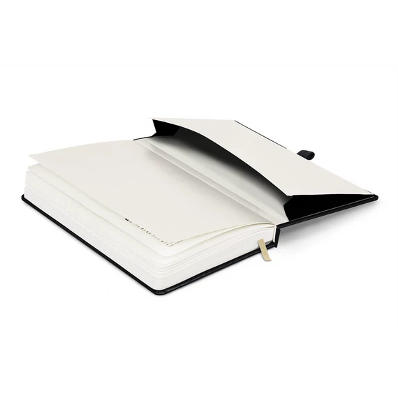 Keménytáblás notesz vonalas krémszínű lapokkal leszorító gumiszalaggal Black 130x210mm, Presco