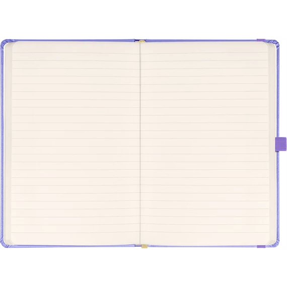 Keménytáblás notesz vonalas krémszínű lapokkal leszorító gumiszalaggal Lila 130x210mm, Presco
