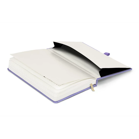 Keménytáblás notesz vonalas krémszínű lapokkal leszorító gumiszalaggal Lila 130x210mm, Presco