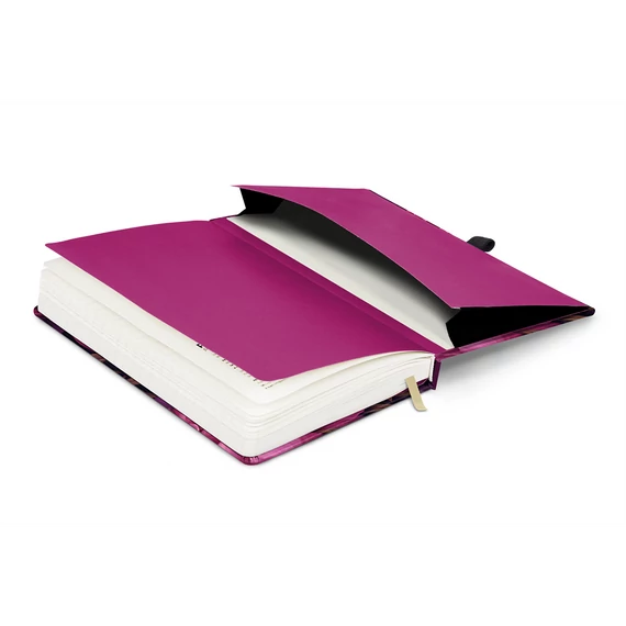 Keménytáblás notesz krémszínű lapokkal leszorító gumiszalaggal Purple Flowers 130x210mm, Presco
