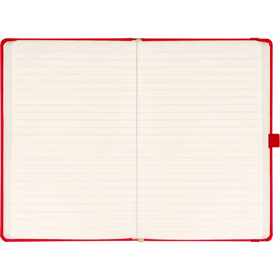 Keménytáblás notesz vonalas krémszínű lapokkal leszorító gumiszalaggal Red 130x210mm, Presco