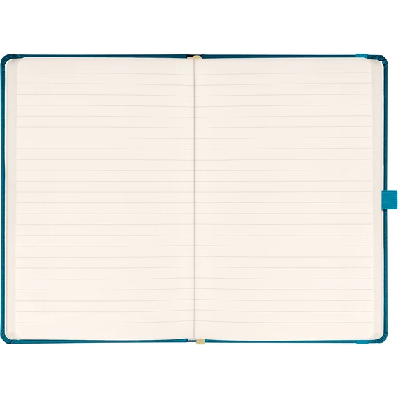 Keménytáblás notesz vonalas krémszínű lapokkal leszorító gumiszalaggal Teal 130x210mm, Presco