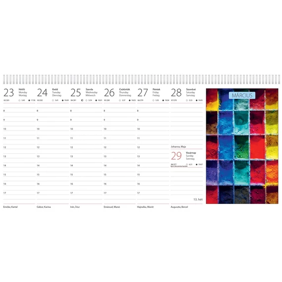 Képes asztali naptár Színek világa 320 x 150 mm, fehér lapokkal fekvő fehér karton tartóval Dayliner 2026.
