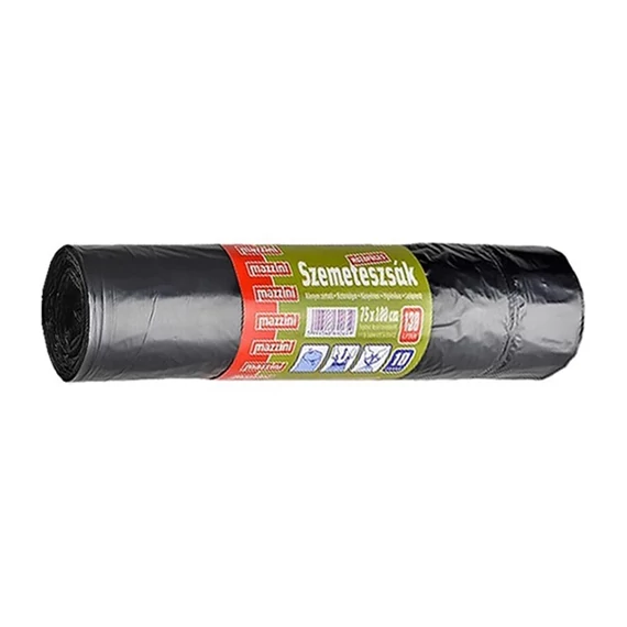 Szemeteszsák zárószalagos 130 liter 75 x 100 cm 10 db/tekercs Mazzini fekete