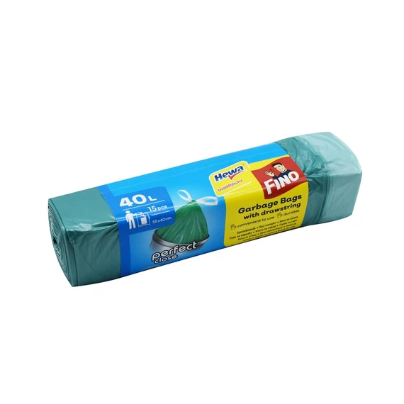 Szemeteszsák zárószalagos 40 liter 55 x 62 cm 14 mikron 15 db/tekercs Fino zöld